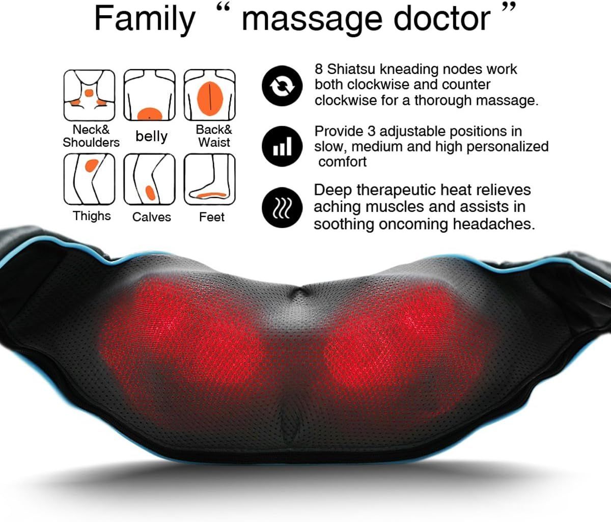 hiatsu Back Shoulder and Neck Massager with Heat, Electric Deep Tissue 4D Kneading Massage, Best Gifts for Women Men Mom Dad, Fathers Day, Mothers Day, Christmas Gifts