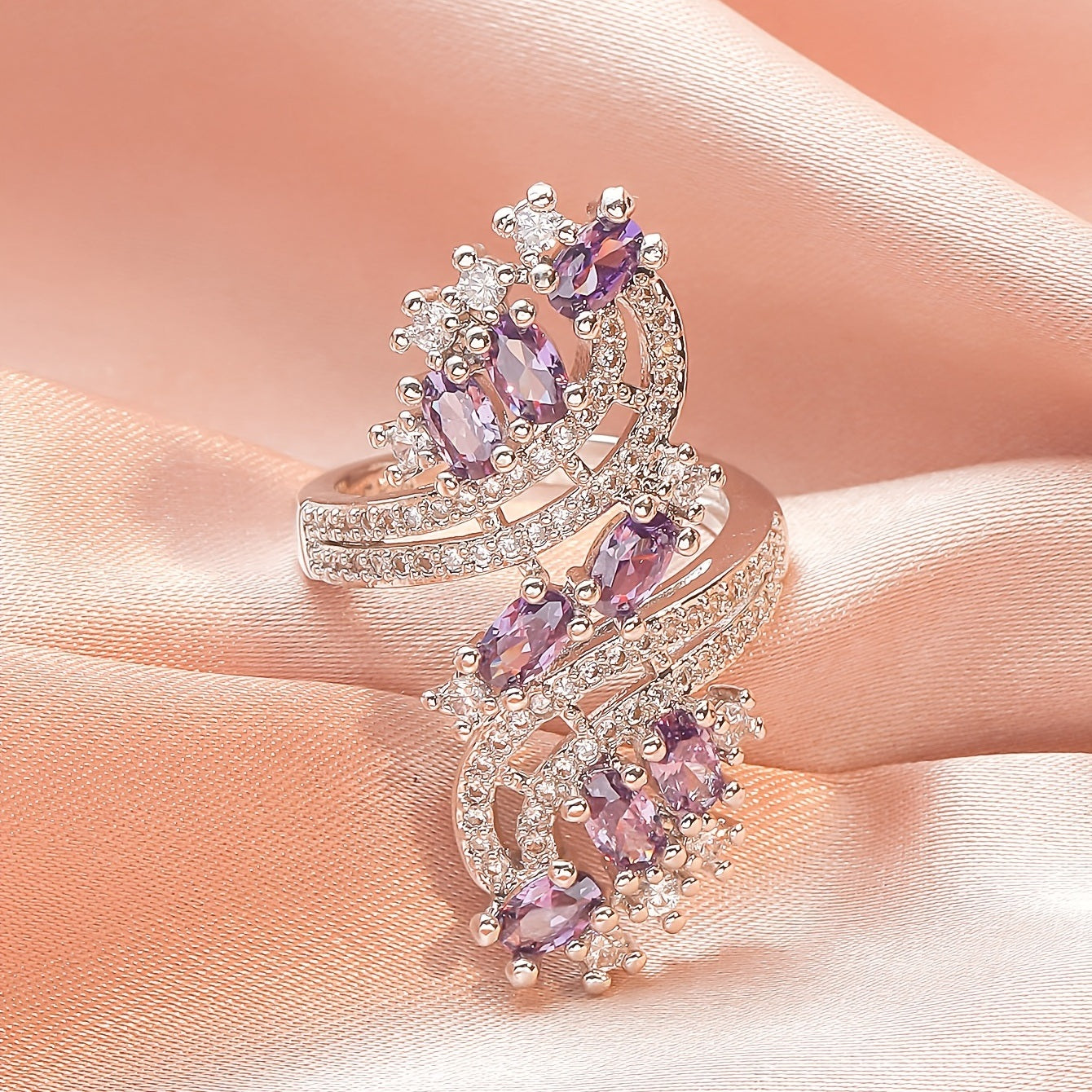Luxury Amethyst Zircon Ring Woman Ring Valentine's Day Gift Zicron Inlaid