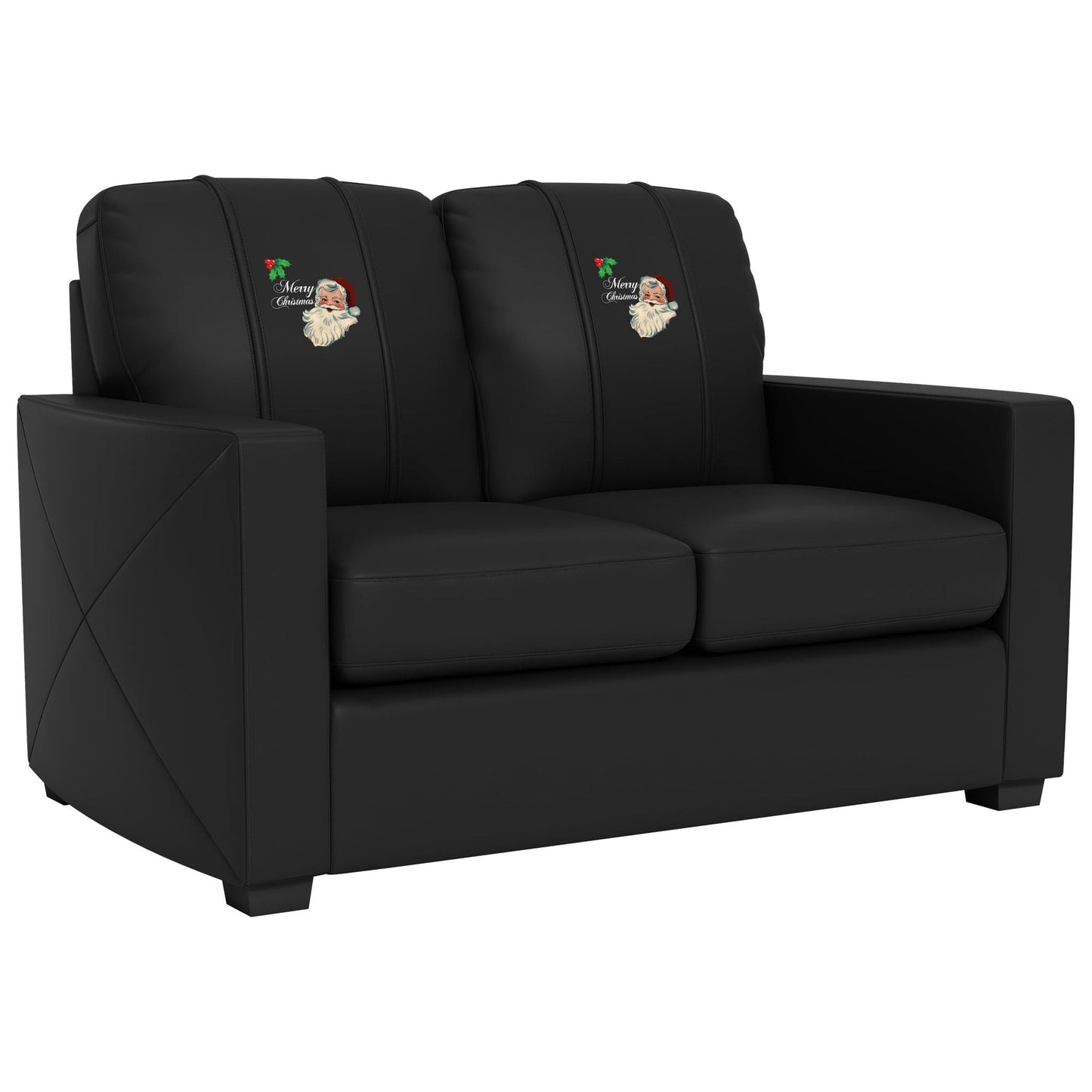 Silver Loveseat with Santa Claus Merry Christmas Logo