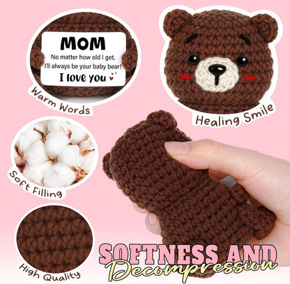 Birthday Gifts for Mom, Handmade Positive Crochet Bear Decor, Mom Gifts for Birthday Christmas Mothers Day, I Love You Present for Mum Mother in Law Bonus Step Mama Mommy