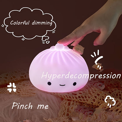 1pc Cute Dumpling Night Light, Silicone Cute Bun Lamp With Touch Control, Kawaii Nursery Light For Room Bedroom Home Decor, Valentine's Day Birthday Gift