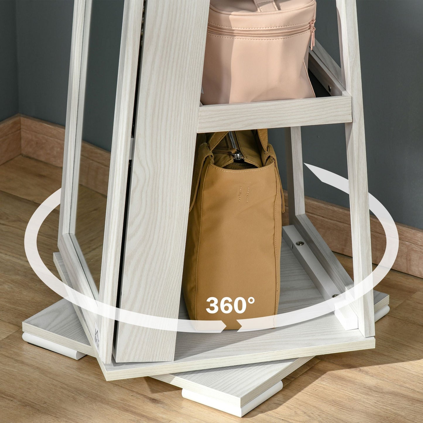 360 Swivel Jewelry Cabinet with Full Length Mirror Lockable Organizer White