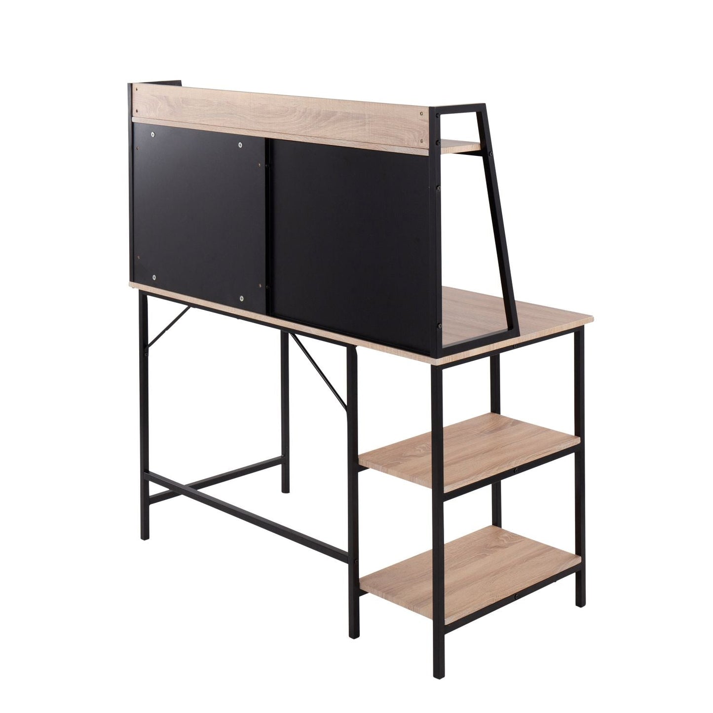 Geo Shelf Contemporary Desk in Black Steel and Natural Wood by