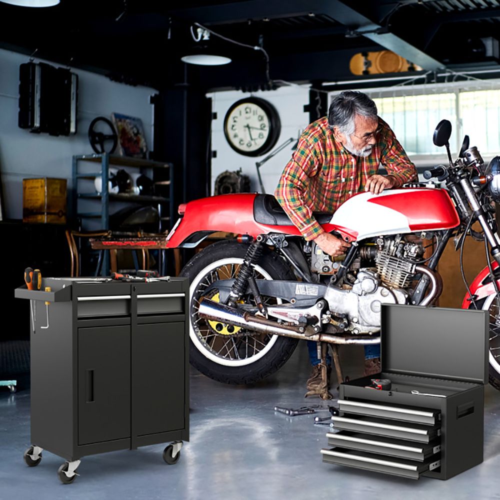 2-in-1 Rolling Tool Chest with 5 Sliding Lockable Drawers