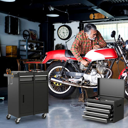 2-in-1 Rolling Tool Chest with 5 Sliding Lockable Drawers