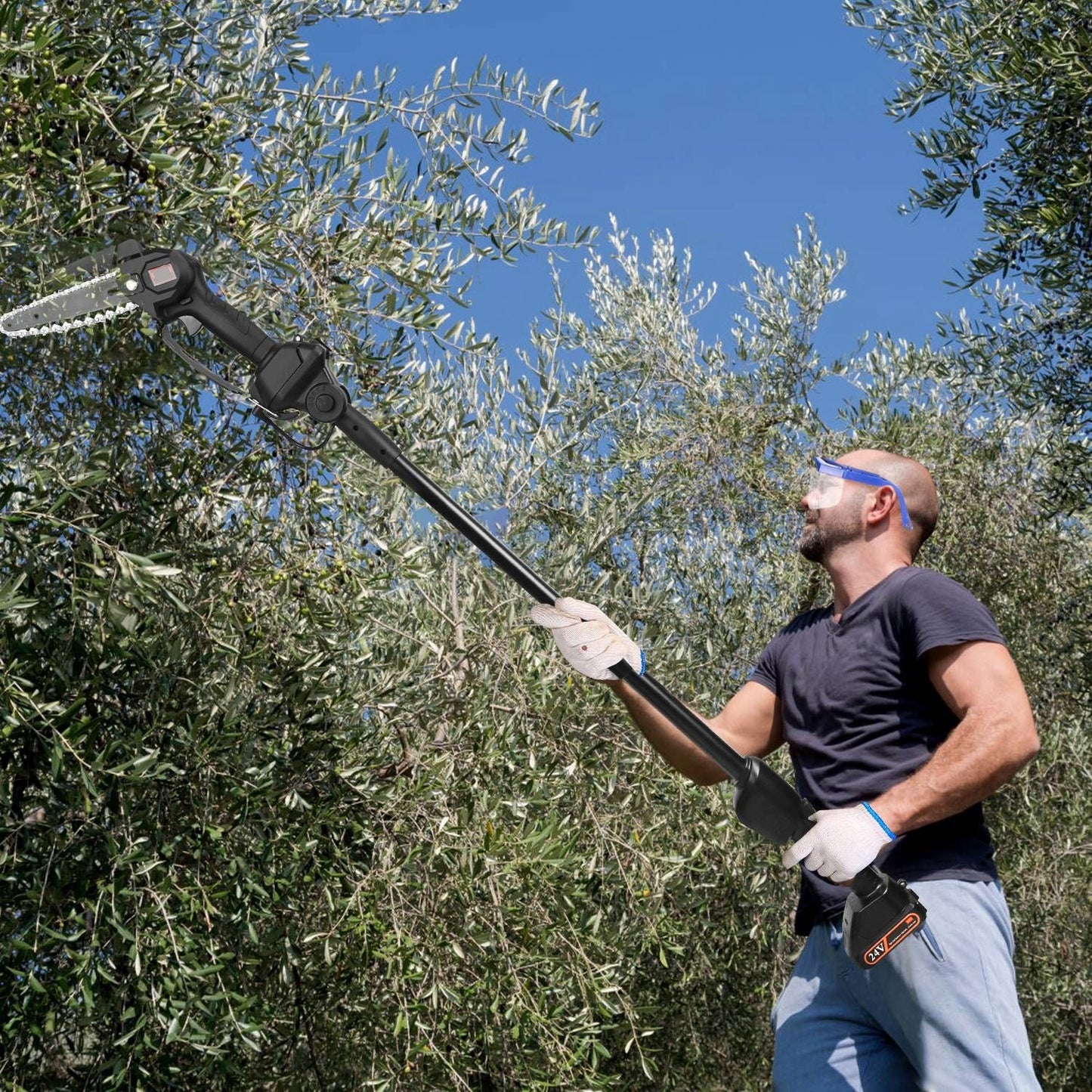 2-in-1 Cordless Pole Saw & Mini Chainsaw Electric Mini Chainsaw Length Adjustable Cordless Chain Saw with 2Pcs 1500mAh Batteries 4in/6in Chains for Tree Trimming