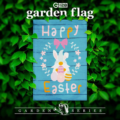 Garden Flag Happy Easter Rabbit Gnome with Eggs 12x18 inch Blockout Fabric Double Sided