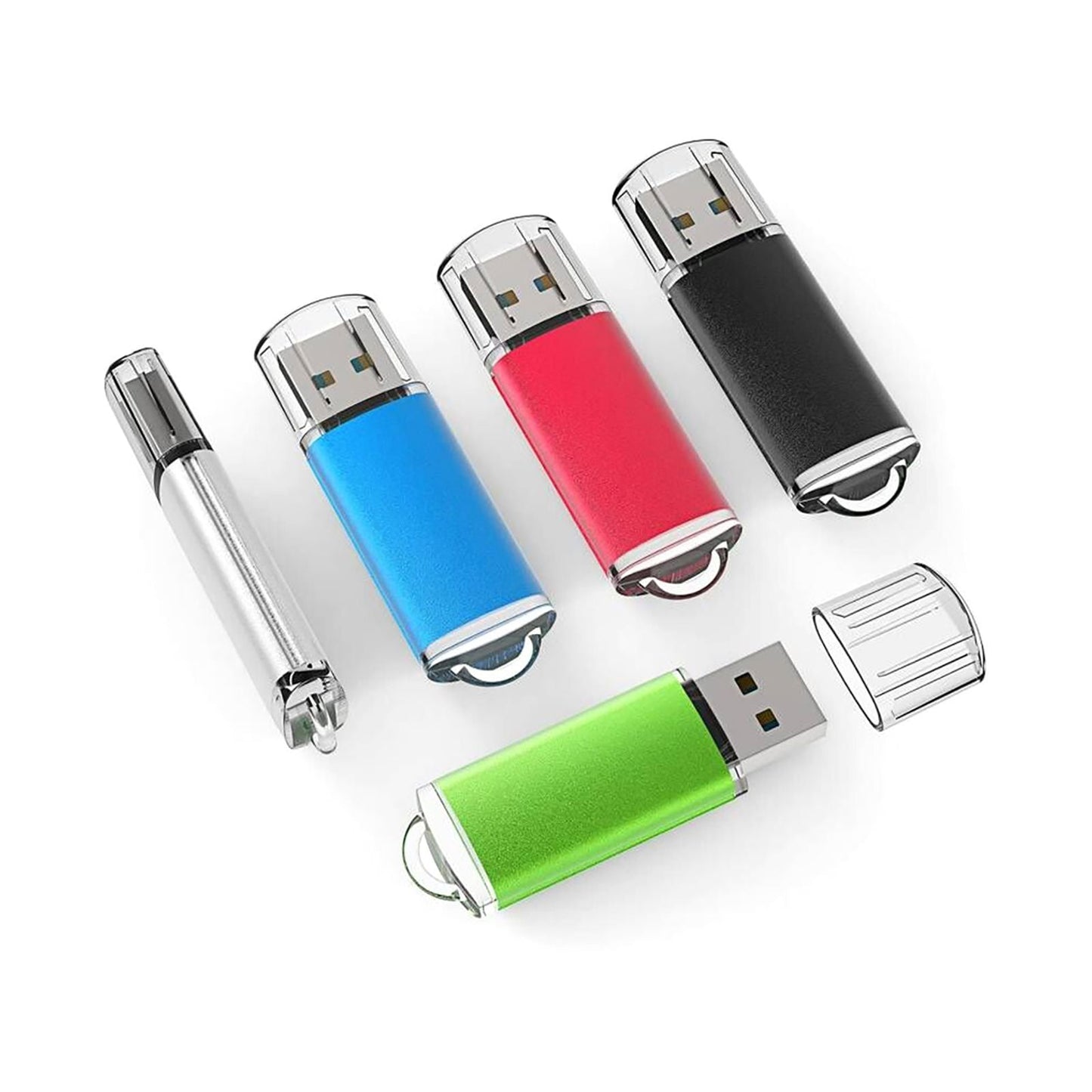 TOPESEL 5 Pack 16GB/32GB/64GB USB 2.0 Flash Drive Memory Stick Thumb Drives (5 Mixed Colors: Black Blue Green Red Silver)