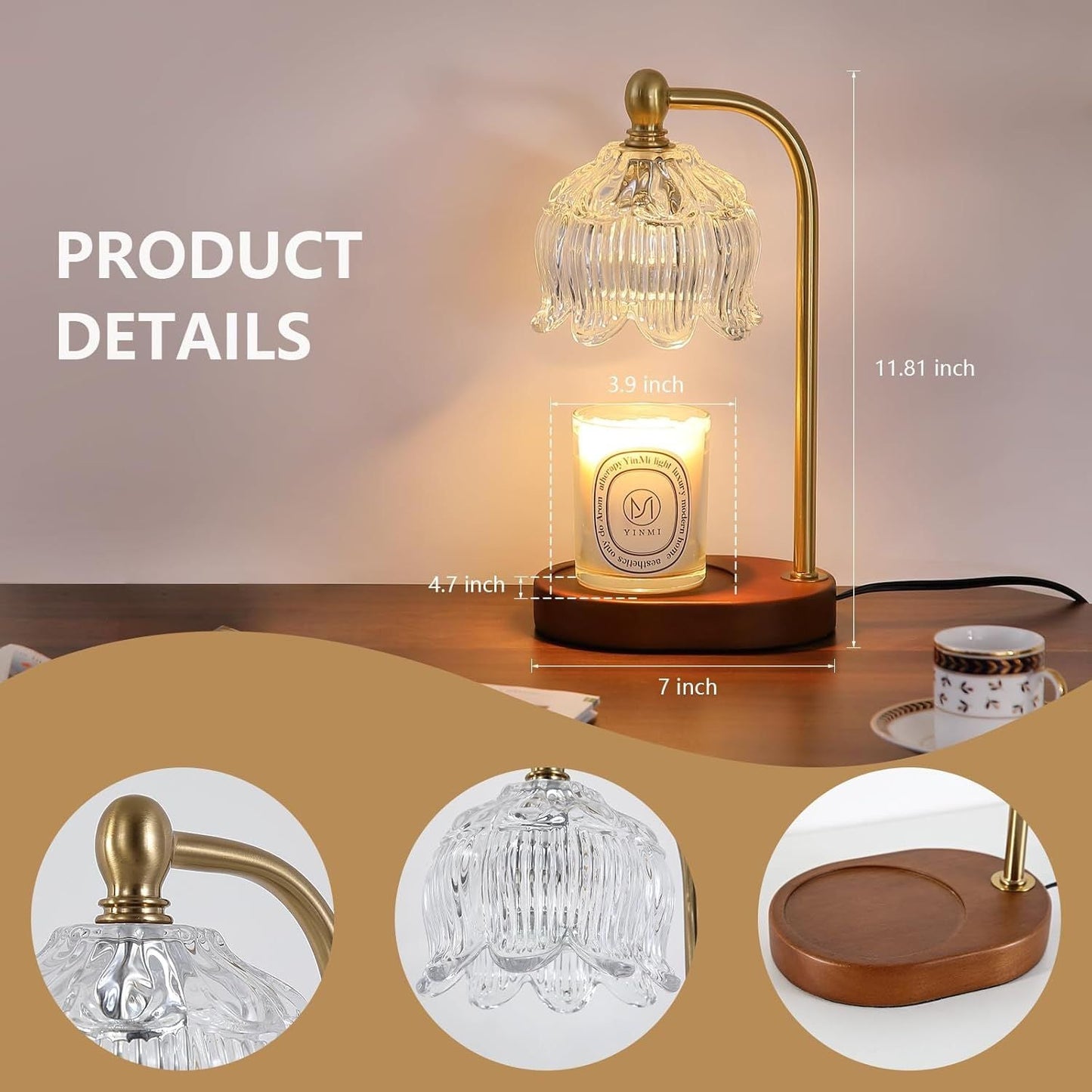 Candle Warmer Lamp with Timer Dimmable,Antique Brass Candle Lamp,Wax Melt Warmer Light for Jar Candles,Mother's Day/Birthday/Christmas Gifts for Mom/Wife,Home Decor Lamp,with 2 Bulbs