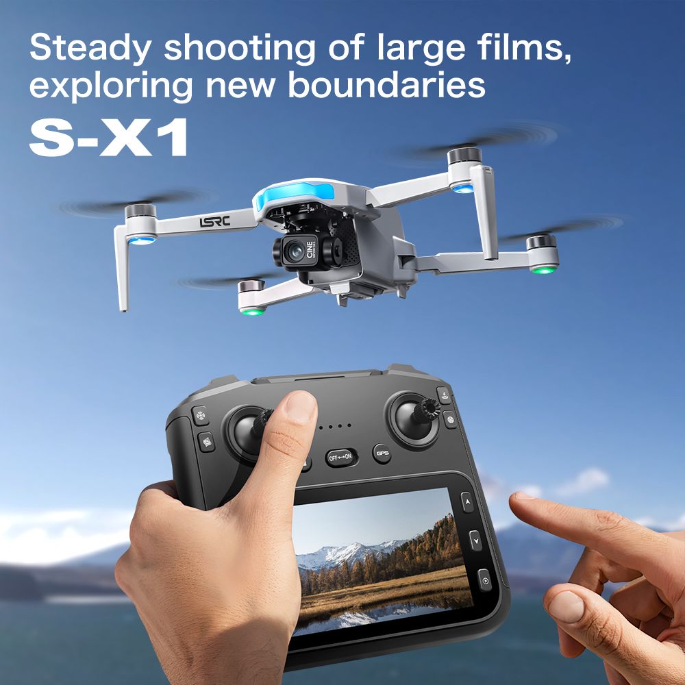 S-X1 GPS Drone, 20-30 Minute Flight, Dual HD 50fps Cameras, 3-Axis Gimbal, 5MP Stabilized Images, Auto Low Power Return, Large Screen Remote