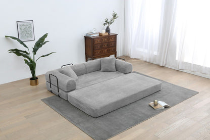 77.9'' Convertible Folding Sofa Bed – 4-in-1 Modular Floor Couch, Corduroy Small Cloud Couch, Compressed Foldable Sleeper Sofa, King Size Futon for Bedroom, Guest Room (Pink)