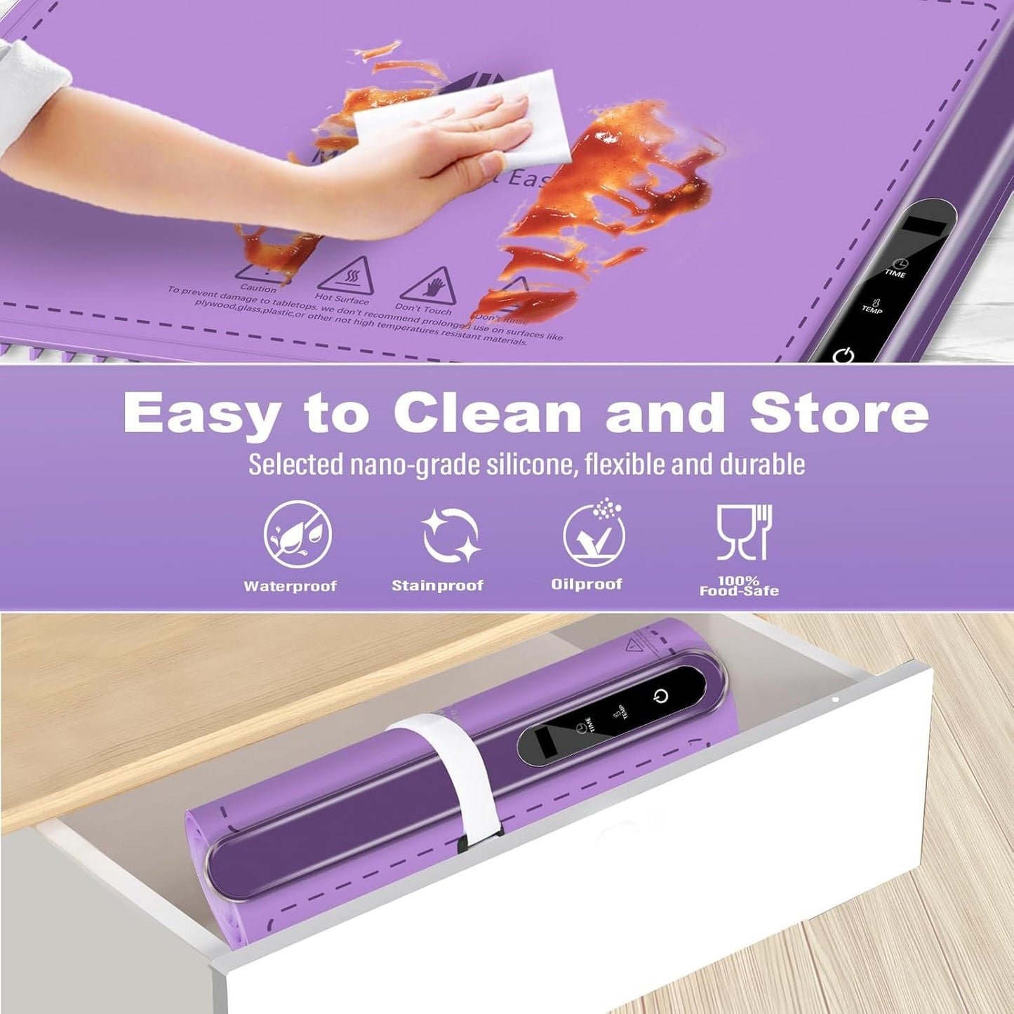 Silicone Electric Roll Up Heating Tray Food Warmers Mat Portable Hot Plates to Keep Food Warm