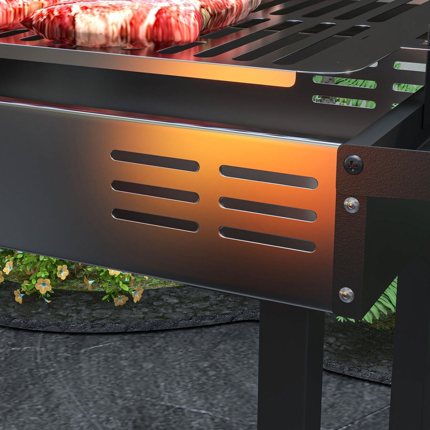 Outsunny BBQ Rotisserie Charcoal Grill for Chicken Turkey with 3-Level Grate Storage Shelves Stainless Steel