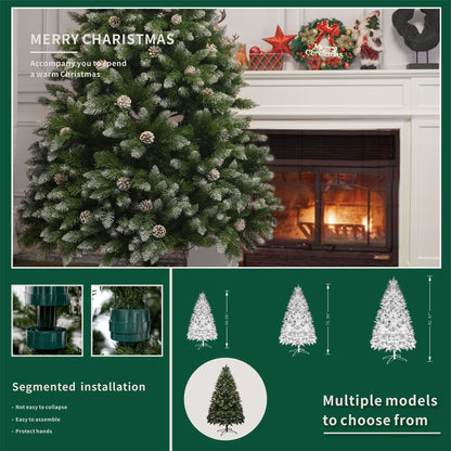 7FT PVC Christmas Tree, 1435 Snow-Covered Branches Tips with Pinecones, Environmentally Friendly Artificial