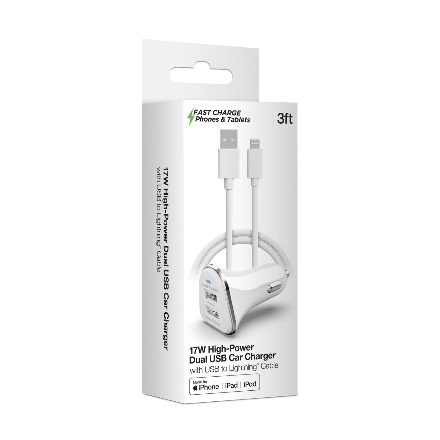 HyperGear Hi-Power Dual USB 3.4A Car Charger for iPhones iPads and AirPods
