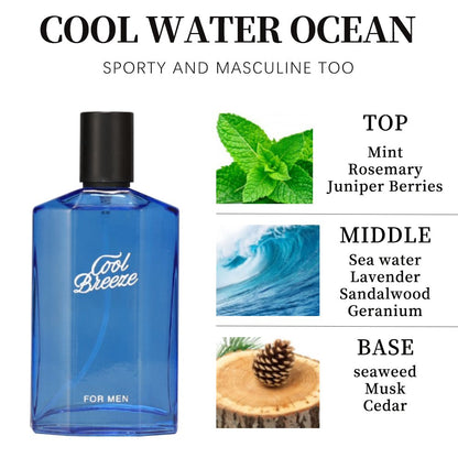 3.4fl Oz Men's Eau De Toilette Spray, Long-Lasting Perfume, Notes Of Mint, Rosemary, Sea Water Flavor, Perfect For Dating, Daily Life, Parties, Gift Giving