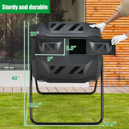 43 Gallon Composting Tumbler Compost Bin with Dual Rotating Chamber