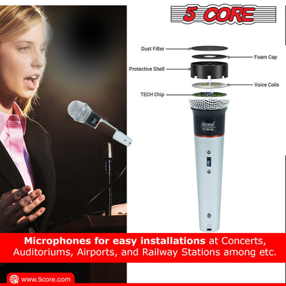 5 Core Microphone Wired Dynamic Vocal Handheld Mic Cardioid Karaoke Unidirectional Microfono w On and Off Switch Includes XLR Audio Cable for Singing, Public Speaking & Parties PM 305