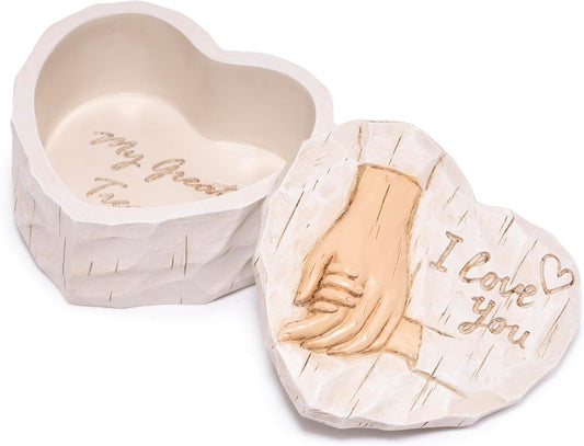 I Love You Heart Jewelry Box, Resin Hand Holding Trinket Box for Women, Mother's Day Birthday Gift, March Birthday Gifts for Women, Valentine's Day Keepsake