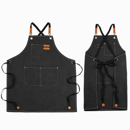 Xemussa Chef Aprons for Men Women with Large Pockets, Cotton Canvas Cross Back Heavy Duty Adjustable Work Apron, Size M to XXL