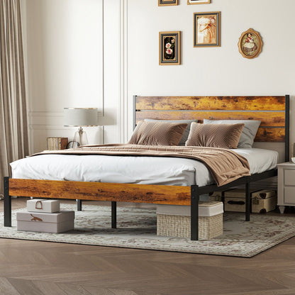 Metal Platform Bed Frame - Mattress Foundation with Headboard and and Footboard, No Box Spring Needed with 800LBS Sturdy Wooden Slats Support