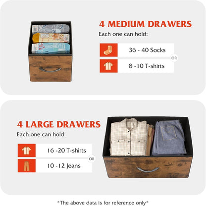 Dresser for Bedroom with 8 Drawers, Wide Fabric Dresser for Storage and Organization, Chest of Drawers, Dressers for Living Room, Closet, Hallway, Dark Grey