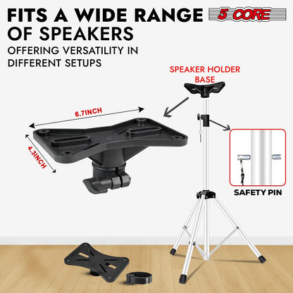 5 Core Speaker Stand Tripod Floor Tall Adjustable Up to 72 Inch DJ Studio Monitor Stands Pole Mount - SS ECO 1PK WOB