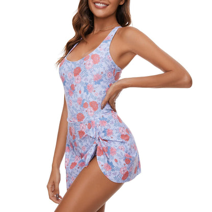 Printed girls' skirt style one-piece swimsuit covers the belly and makes you look slim and quick drying