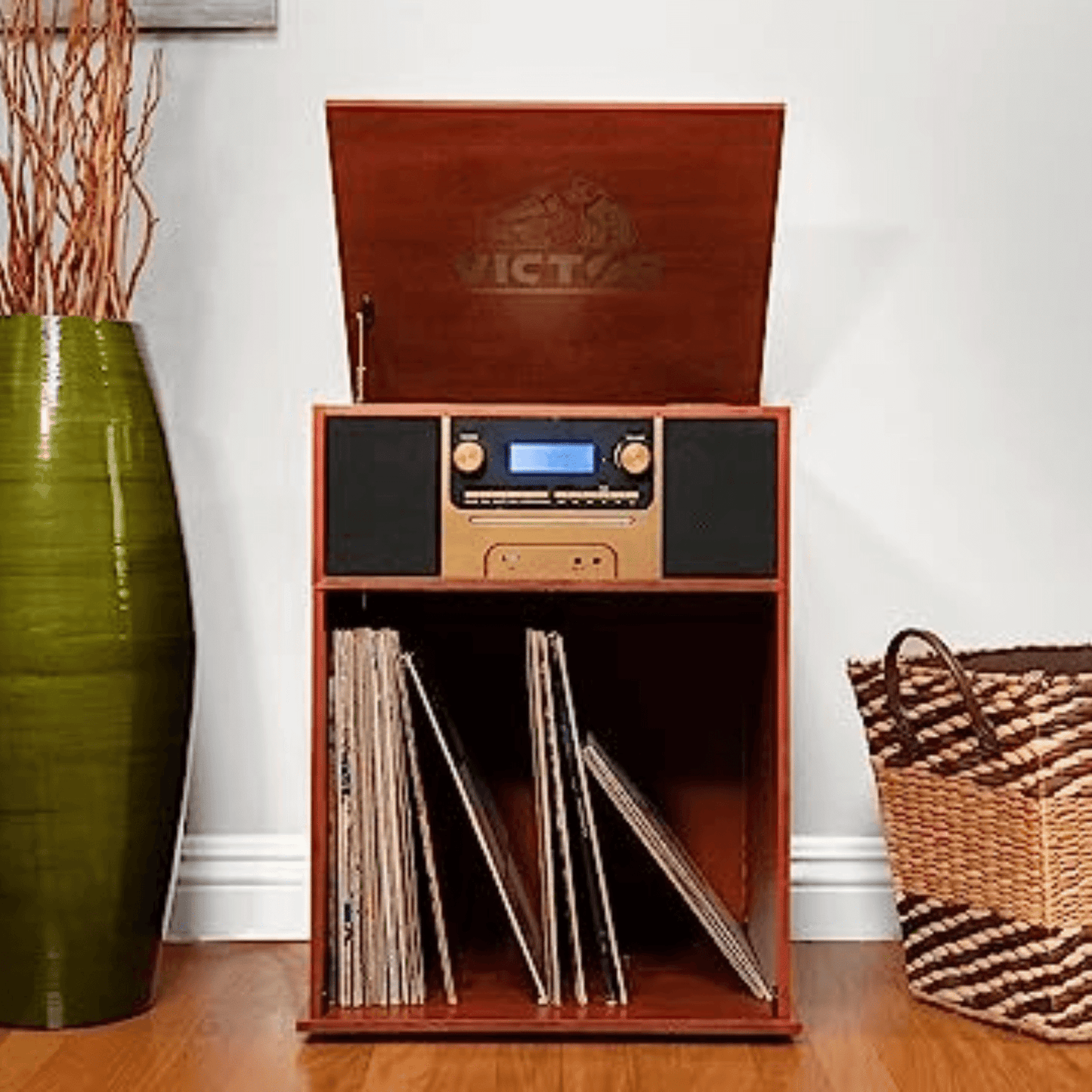 Victor Boyleston 7-in-1 3-Speed Turntable Music Center with Album Storage