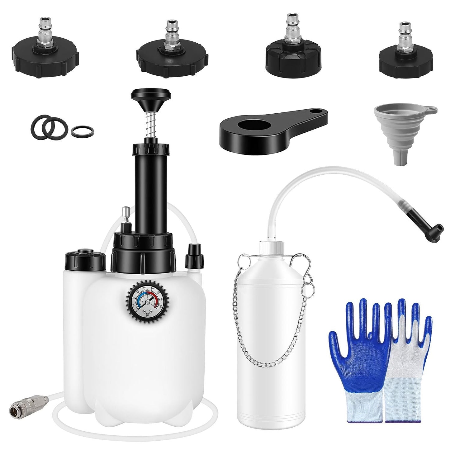 1Pc 3L Manual Brake Bleeder Kit One Person Brake Bleed Vacuum Pump Automotive Brake Fluid Bleeding Kit with 1L Waste Oil Bottle 4 Master Cylinder Adapters Gloves Funnel Fit for Most Vehicles