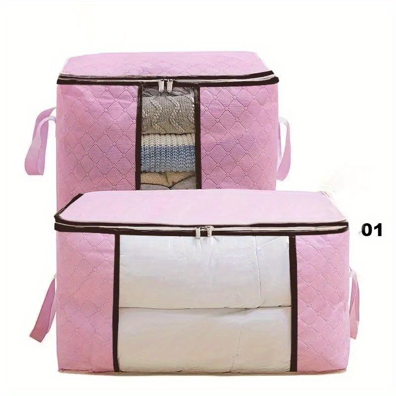 1pc Large Capacity Clothes Storage Bag Organizer With Reinforced Handle Thick Fabric For Comforters, Blankets, Bedding, Foldable With Sturdy Zipper, Clear Window