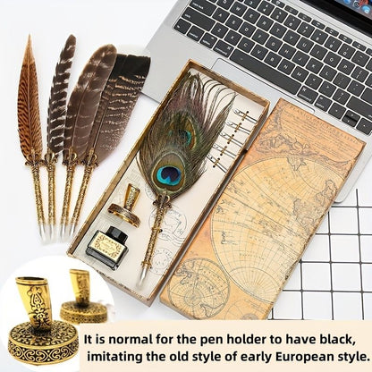 Mother's Day Gift Feather Pen Gift Box Set Dipped In Water Sign Pen European Style Retro Creative Exquisite Gift Box Best Gift For Mom Birthday Gift
