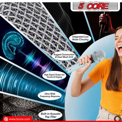 5 Core Microphone Wired Dynamic Vocal Handheld Mic Cardioid Karaoke Unidirectional Microfono w On and Off Switch Includes XLR Audio Cable for Singing, Public Speaking & Parties PM 305