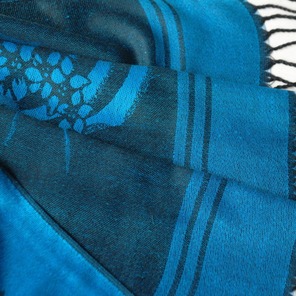Blancho Bedding -Pa-615-1 Blue BaseFlower Patterns Elegant super Soft Woven Tassel Ends Pashmina/Shawl/Scarve
