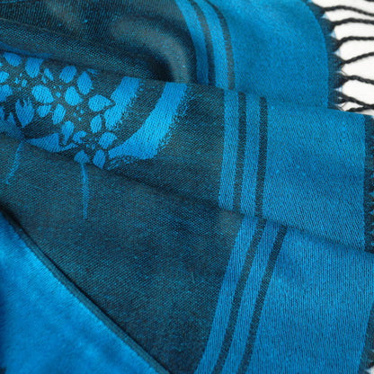 Blancho Bedding -Pa-615-1 Blue BaseFlower Patterns Elegant super Soft Woven Tassel Ends Pashmina/Shawl/Scarve