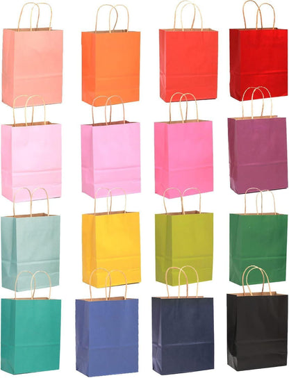 32-Packs Paper Bags with Handles Bulk 7.6"x4.75"x10.5" Medium Gift Bags 16 Different Senior Color Bags Multiple Uses