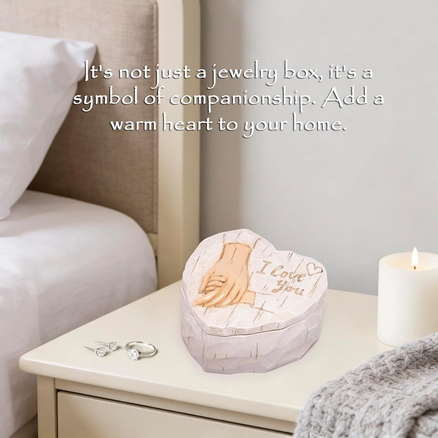 I Love You Heart Jewelry Box, Resin Hand Holding Trinket Box for Women, Mother's Day Birthday Gift, March Birthday Gifts for Women, Valentine's Day Keepsake