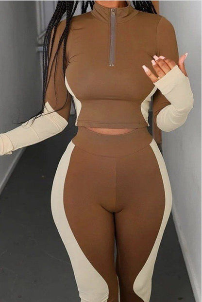 Fashion Two Pieces Activewear with Long Sleeve Crop Top with High Waist Leggings