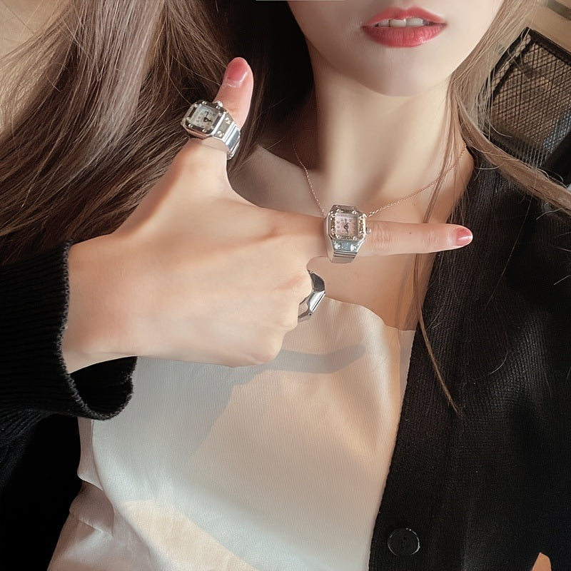 Mini Finger Ring Watch Square Quartz Easy Reader Watch Alloy Case Watch 4 Colors Valentine's Day Gift For Her