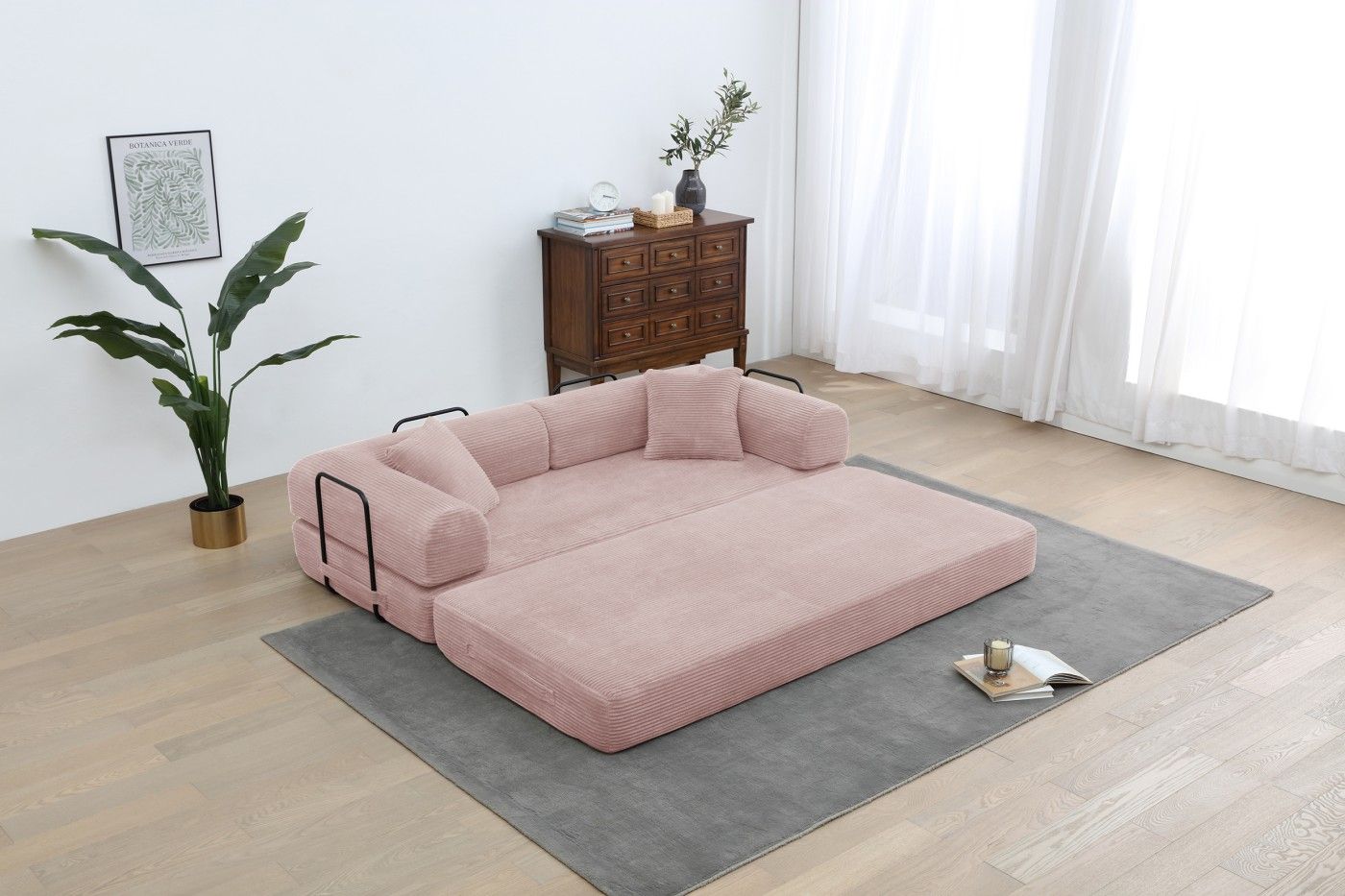 77.9'' Convertible Folding Sofa Bed – 4-in-1 Modular Floor Couch, Corduroy Small Cloud Couch, Compressed Foldable Sleeper Sofa, King Size Futon for Bedroom, Guest Room (Pink)