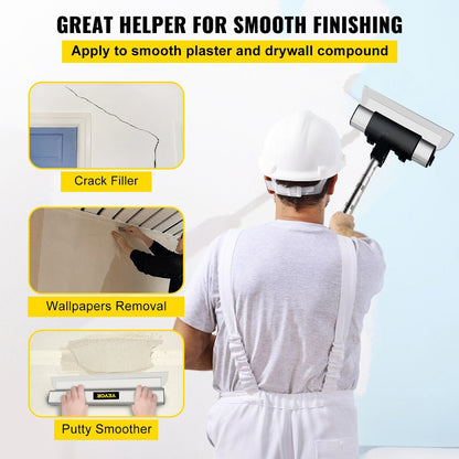 VEVOR Skimming Blade Set,10"+24"+32" Blades + 35"-78" Extension Handle, European Stainless Steel Construction Knife, Aluminum Blade Profile Smoothing Knockdown Spatula for Gyprock/Drywall/Wall-Board