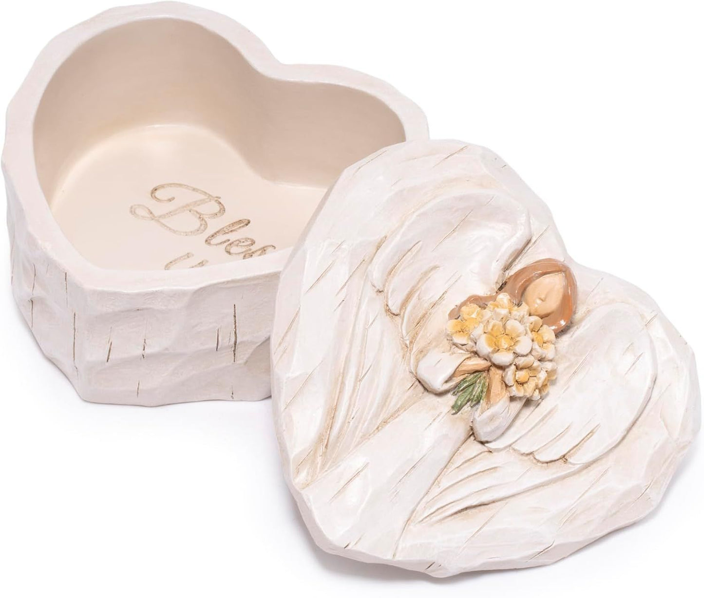 Angel Heart Jewelry Box, Bless You Resin Trinket Box for Women, Mother's Day Birthday Gift, March Birthday Gifts for Women, Valentine's Day Keepsake Decor