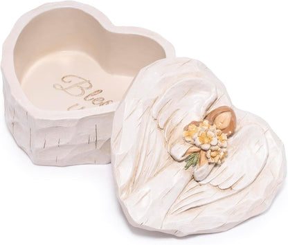 Angel Heart Jewelry Box, Bless You Resin Trinket Box for Women, Mother's Day Birthday Gift, March Birthday Gifts for Women, Valentine's Day Keepsake Decor