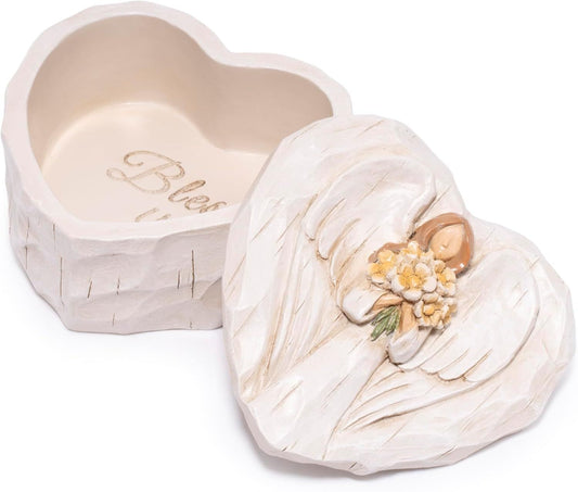 Angel Heart Jewelry Box, Bless You Resin Trinket Box for Women, Mother's Day Birthday Gift, March Birthday Gifts for Women, Valentine's Day Keepsake Decor