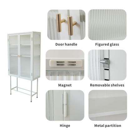 Modern Solid Color Matte Glass Storage Cabinet with Adjustable Shelves