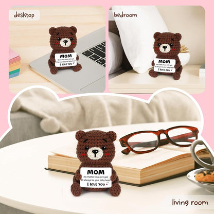 Birthday Gifts for Mom, Handmade Positive Crochet Bear Decor, Mom Gifts for Birthday Christmas Mothers Day, I Love You Present for Mum Mother in Law Bonus Step Mama Mommy