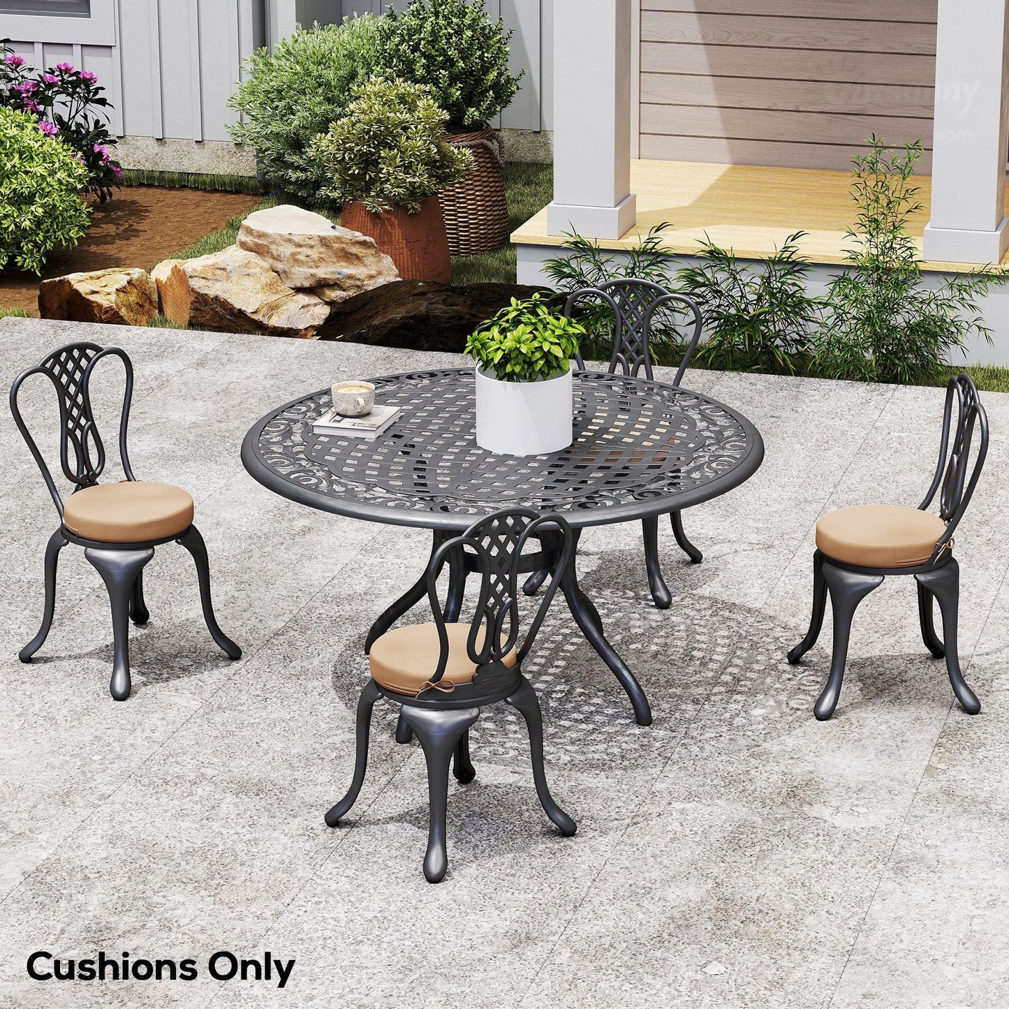 Patio Chair Cushions Set of 4 Round Seat Cushions for Dining Bistro Chairs Machine Washable, 15" x 15" x 3", Khaki