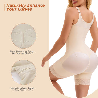 Fajas Colombianas Postpartum Full Shapewear for Women Tummy Control Body Shaper Butt Lifter with Zipper Crotch