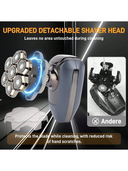 Head Shaver for Bald Men, 7D Electric Rotary Razor 5-in-1 Grooming Kit with Nose Hair Trimmer, Sideburn Clipper & Facial Brush, USB Rechargeable Wet & Dry IPX6 Waterproof Shaver with LED Display