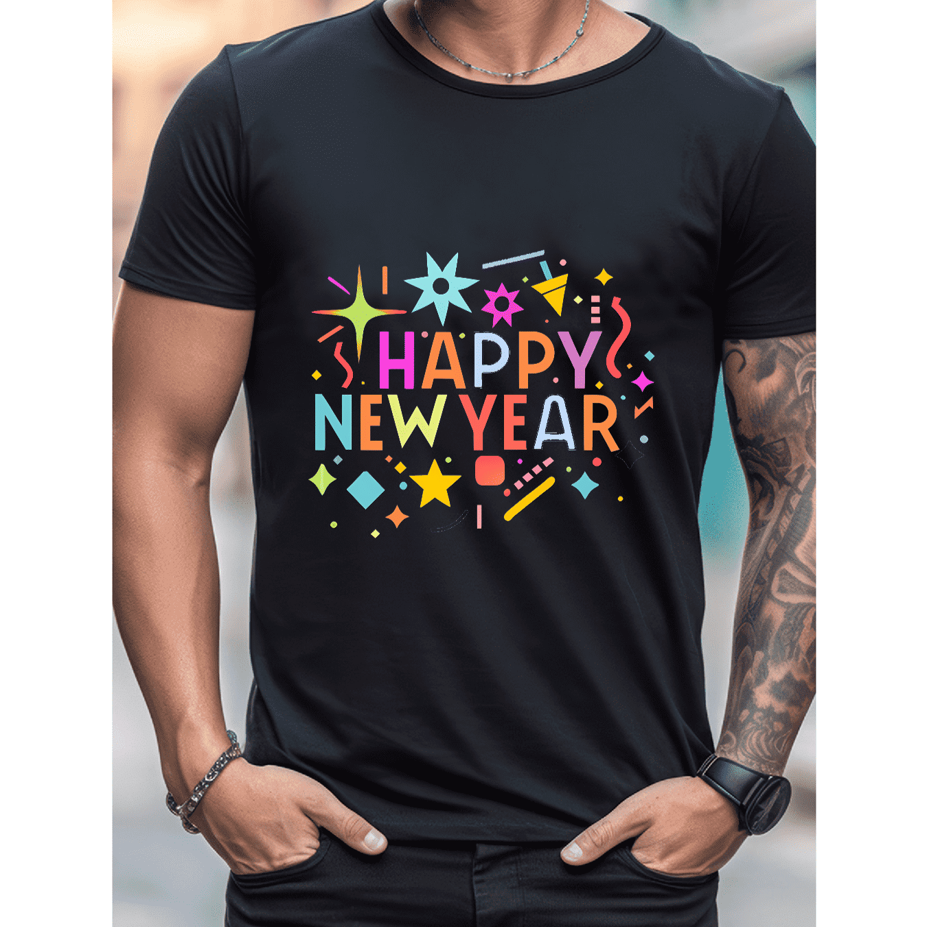 2025 New Year Cotton T-Shirt for Men - Stylish & Comfortable Short Sleeve Tee for All Seasons
